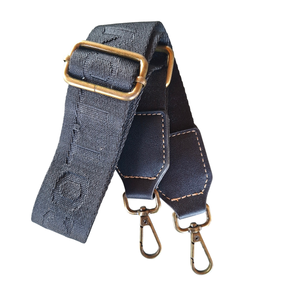 Cotton Road Sling Bag: BLACK PU Leather Crossbody with Embossed Flowers and BRANDED STRAP VIEW