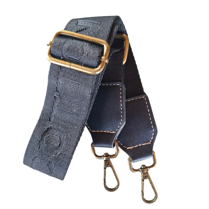Cotton Road Sling Bag: BLACK PU Leather Crossbody with Embossed Flowers and BRANDED STRAP VIEW