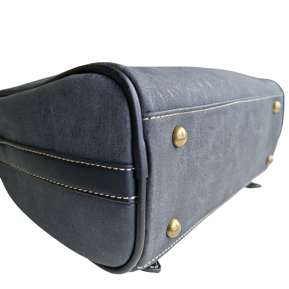 Cotton Road Sling Bag: BLACK PU Leather with Embossed PROTEA and BRANDED Strap BOTTOM