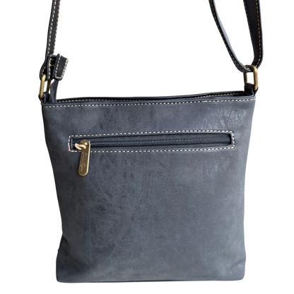 Cotton Road Sling Bag: BLACK PU Leather with Embossed Protea back