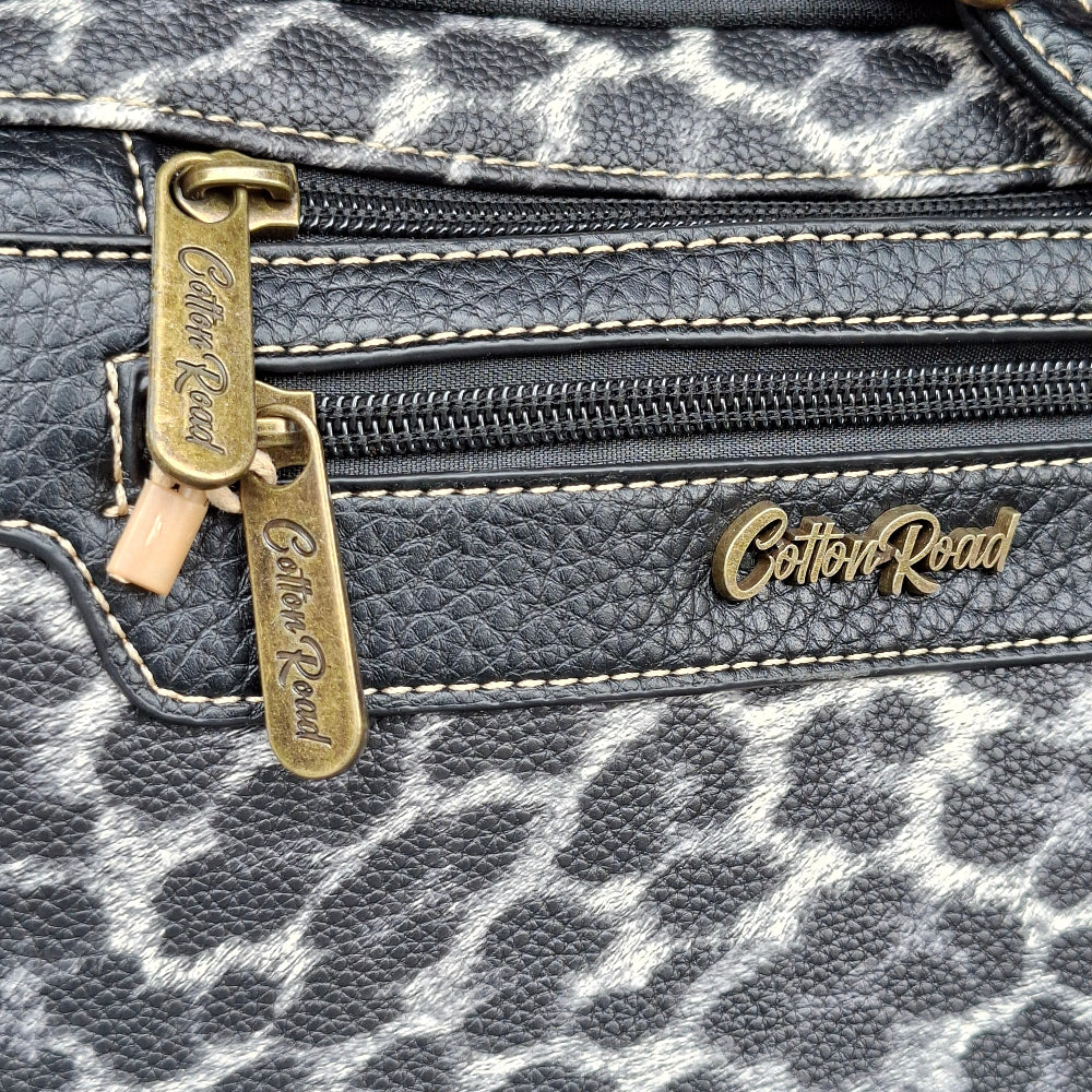 Cotton Road Sling Bag: BLACK PU leather Crossbody with Leopard Print BRANDING VIEW