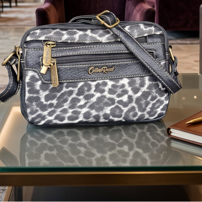 Cotton Road Sling Bag: BLACK PU leather Crossbody with Leopard Print HERO