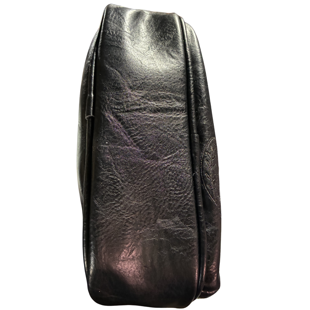 Cotton Road Sling Bag: BLACK Protea PU Leather Crossbody Bag with Branded STRAP BOTTOM