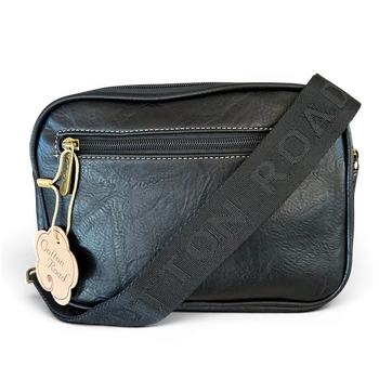 Cotton Road Sling Bag: BLACK Protea PU Leather Crossbody Bag with Branded  STRAP DETAIL