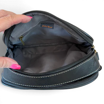 Cotton Road Sling Bag: BLACK Protea PU Leather Crossbody Bag with Branded Strap OPEN POCKET