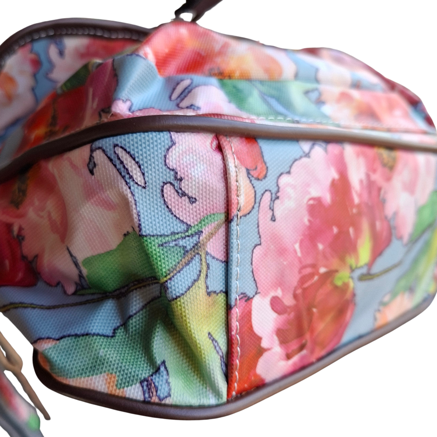 Cotton Road Sling Bag: BRIGHT PINK RED FLORAL PVC Crossbody Bag BOTTOM