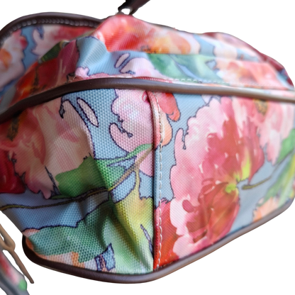 Cotton Road Sling Bag: BRIGHT PINK RED FLORAL PVC Crossbody Bag BOTTOM