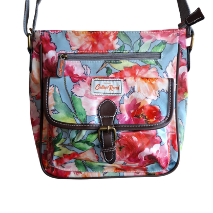 Cotton Road Sling Bag: BRIGHT PINK RED FLORAL PVC Crossbody Bag FRONT
