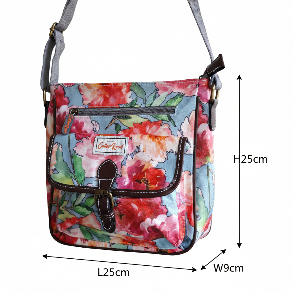 Cotton Road Sling Bag: BRIGHT PINK RED FLORAL PVC Crossbody Bag SIZE