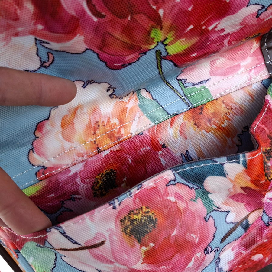 Cotton Road Sling Bag: BRIGHT PINK RED FLORAL PVC Crossbody Bag ZOOM