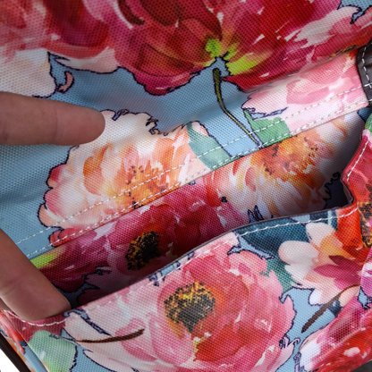 Cotton Road Sling Bag: BRIGHT PINK RED FLORAL PVC Crossbody Bag ZOOM