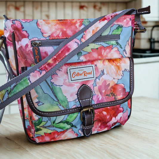 Cotton Road Sling Bag: BRIGHT PINK RED FLORAL PVC Crossbody Bag hero