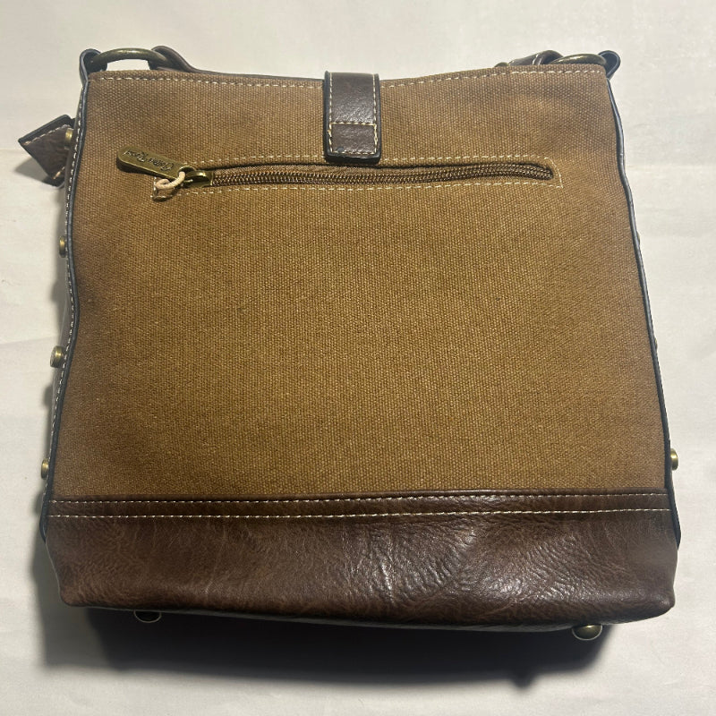 Cotton Road Sling Bag: BROWN Canvas and PU Leather Casual Bag BACK