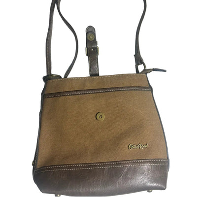 Cotton Road Sling Bag: BROWN Canvas and PU Leather Casual Bag FRONT OPEN CLIP