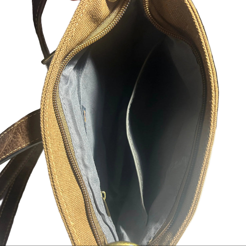 Cotton Road Sling Bag: BROWN Canvas and PU Leather Casual Bag INSIDE