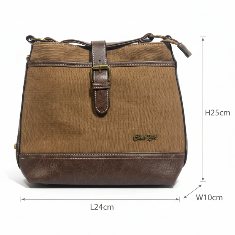 Cotton Road Sling Bag: BROWN Canvas and PU Leather Casual Bag SIZED
