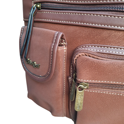 Cotton Road Sling Bag: BROWN Multi-pocket Crossbody with Adjustable Strap DETAILING