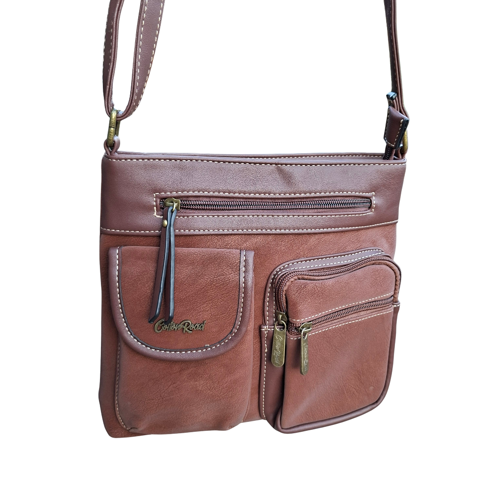 Cotton Road Sling Bag: BROWN Multi-pocket Crossbody with Adjustable Strap FRONT