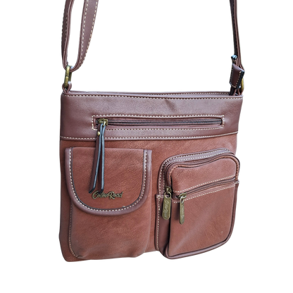Cotton Road Sling Bag: BROWN Multi-pocket Crossbody with Adjustable Strap FRONT