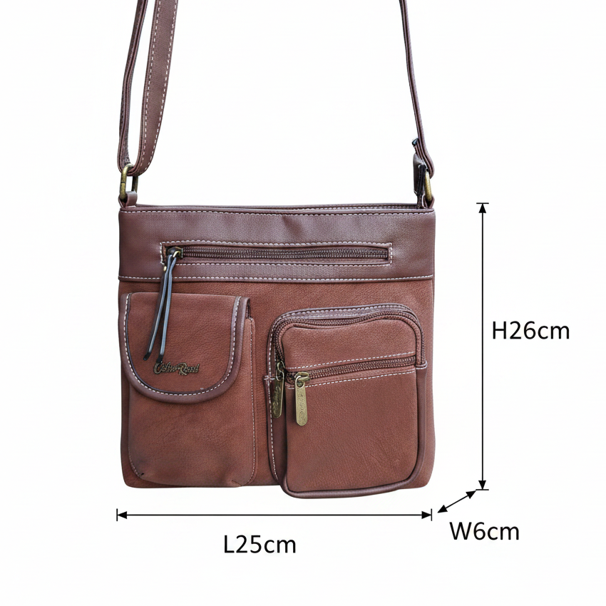 Cotton Road Sling Bag: BROWN Multi-pocket Crossbody with Adjustable Strap