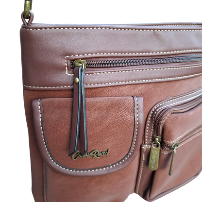 Cotton Road Sling Bag: BROWN Multi-pocket Crossbody with Adjustable Strap FRONT POCKETS