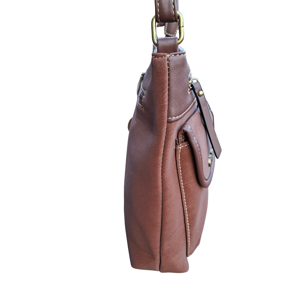 Cotton Road Sling Bag: BROWN Multi-pocket Crossbody with Adjustable Strap SIDE
