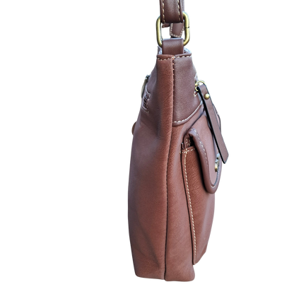 Cotton Road Sling Bag: BROWN Multi-pocket Crossbody with Adjustable Strap SIDE