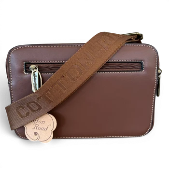 Cotton Road Sling Bag: BROWN PU Leather Crossbody with EMBOSSED Design BACK VIEW 