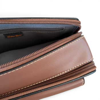 Cotton Road Sling Bag: BROWN PU Leather Crossbody with EMBOSSED Design OPEN ZIP TOP