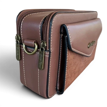 Cotton Road Sling Bag: BROWN PU Leather Crossbody with EMBOSSED Design SIDE VIEW