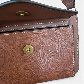 Cotton Road Sling Bag: BROWN PU Leather Crossbody with EMBOSSED Design ZOOM VIEW 