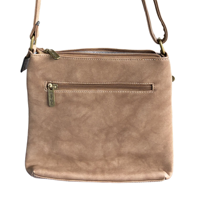 Cotton Road Sling Bag: BROWN PU Leather Crossbody with Embossed Pattern BACK