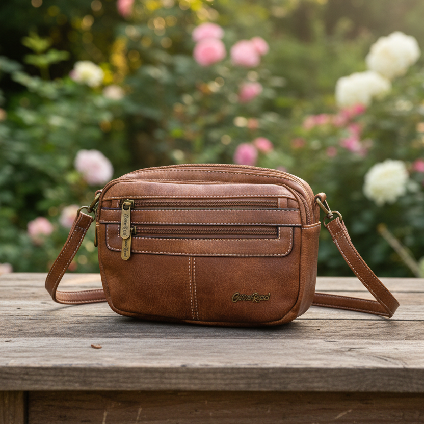 Cotton Road Sling Bag: BROWN PU Leather Sling Bag top lifestyle