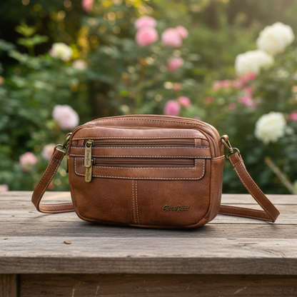 Cotton Road Sling Bag: BROWN PU Leather Sling Bag top lifestyle