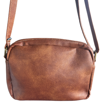 Cotton Road Sling Bag: BROWN PU Leather Sling Bag back view
