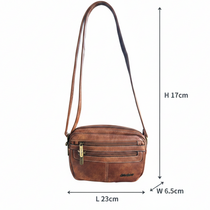 Cotton Road Sling Bag: BROWN PU Leather Sling Bag size