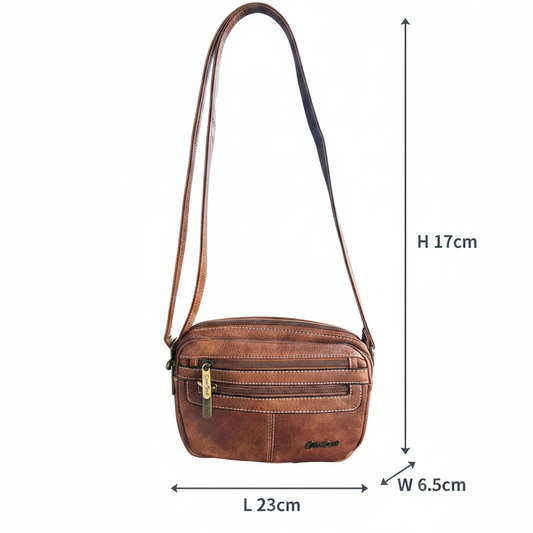 Cotton Road Sling Bag: BROWN PU Leather Sling Bag size