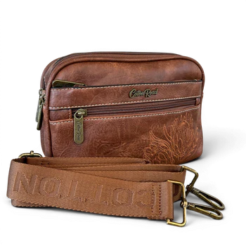 Cotton Road Sling Bag: BROWN Protea PU Leather Crossbody Bag with Branded Strap SET