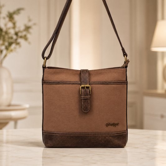 Cotton Road Sling Bag: COFFEE BROWN Canvas and PU Leather Casual Bag HERO