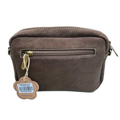 Cotton Road Sling Bag: COFFEE BROWN Mini Crossbody with Branded Strap BACK VIEW