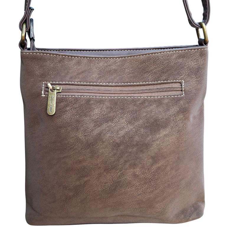 Cotton Road Sling Bag: COFFEE BROWN Multi-pocket Crossbody with Adjustable Strap BACK