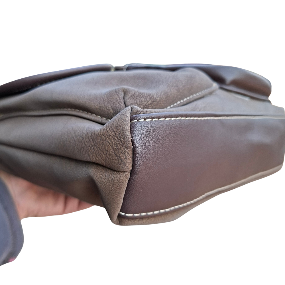Cotton Road Sling Bag: COFFEE BROWN Multi-pocket Crossbody with Adjustable Strap BOTTOM DETAIL