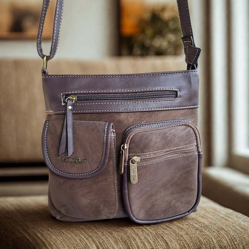 Cotton Road Sling Bag: COFFEE BROWN Multi-pocket Crossbody with Adjustable Strap LIFESTYLE