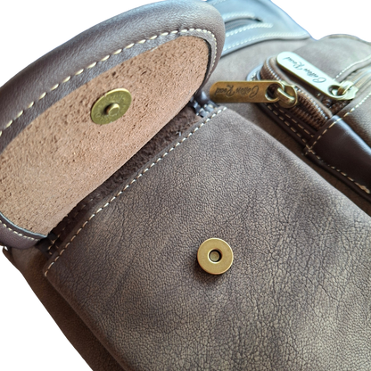 Cotton Road Sling Bag: COFFEE BROWN Multi-pocket Crossbody with Adjustable Strap MAGNETIC CLIP DETAIL