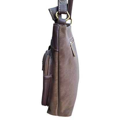 Cotton Road Sling Bag: COFFEE BROWN Multi-pocket Crossbody with Adjustable Strap SIDE DETAIL