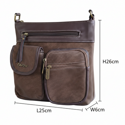 Cotton Road Sling Bag: COFFEE BROWN Multi-pocket Crossbody with Adjustable Strap SIZE
