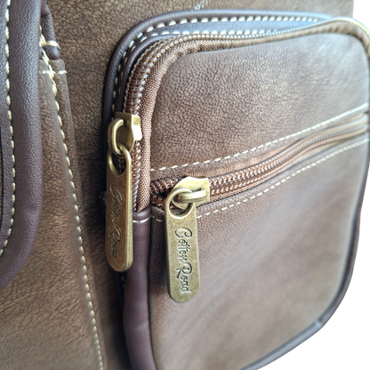 Cotton Road Sling Bag: COFFEE BROWN Multi-pocket Crossbody with Adjustable Strap ZIP DETAIL