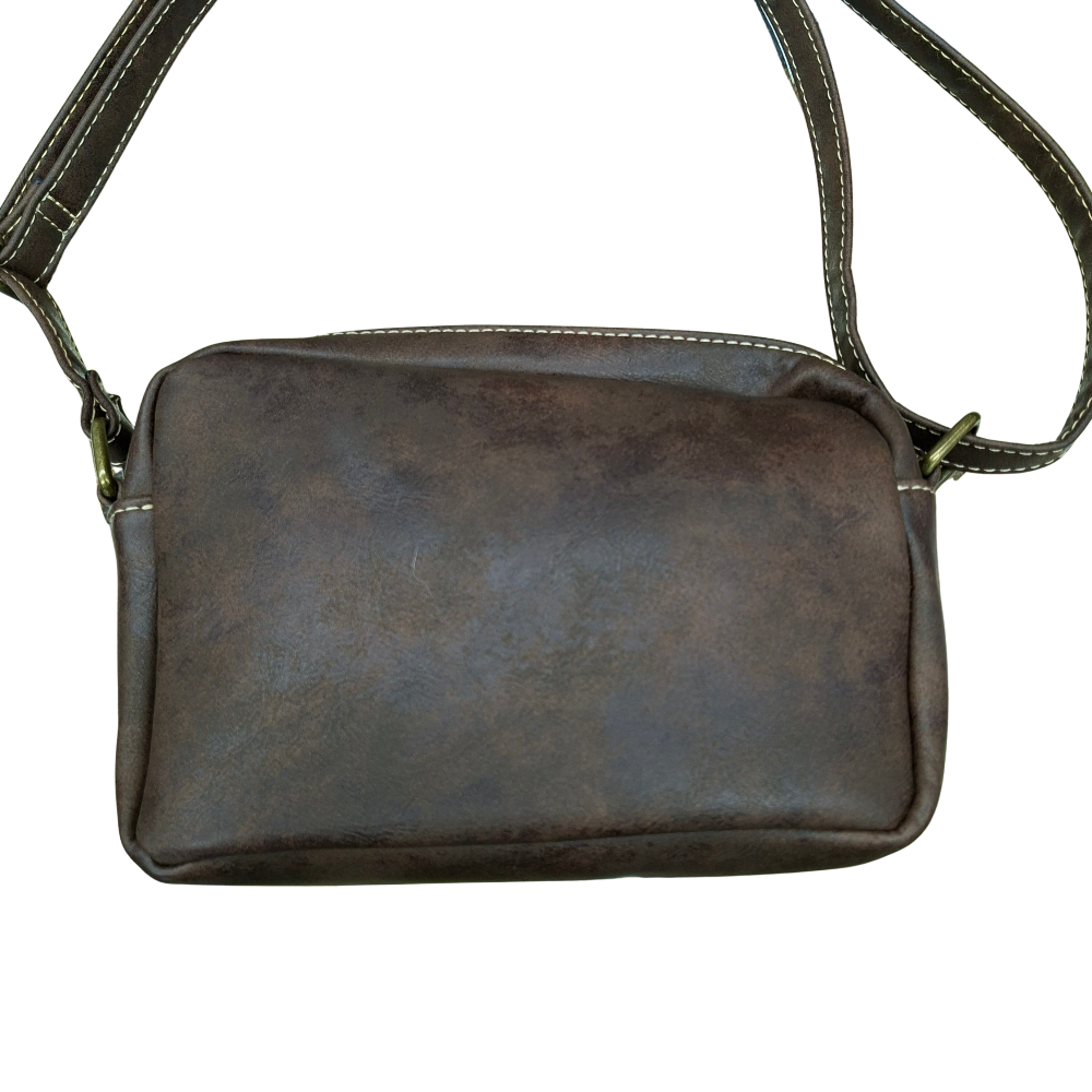 Cotton Road Sling Bag: COFFEE BROWN PU Leather Crossbody with Adjustable Strap BACK VIEW