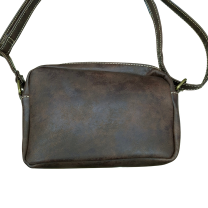 Cotton Road Sling Bag: COFFEE BROWN PU Leather Crossbody with Adjustable Strap BACK VIEW