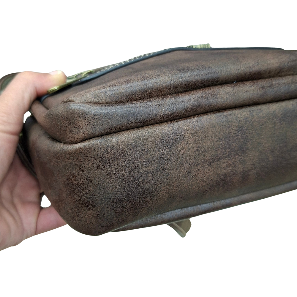 Cotton Road Sling Bag: COFFEE BROWN PU Leather Crossbody with Adjustable Strap BOTTOM VIEW